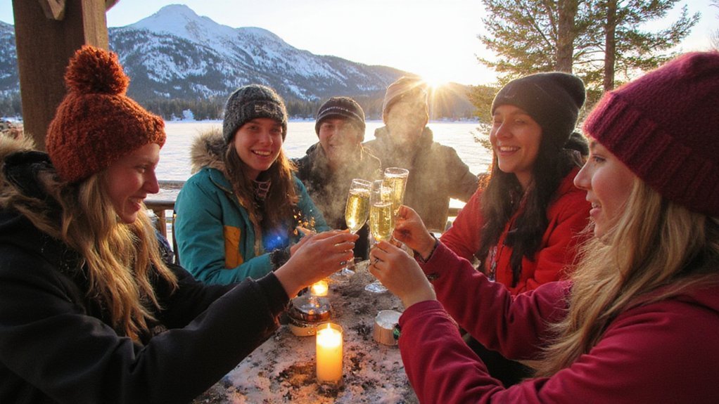 skiing champagne cozy nights