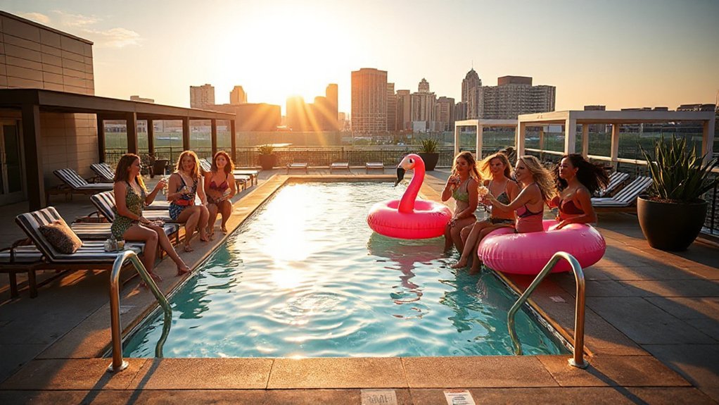 neon rooftop pool party