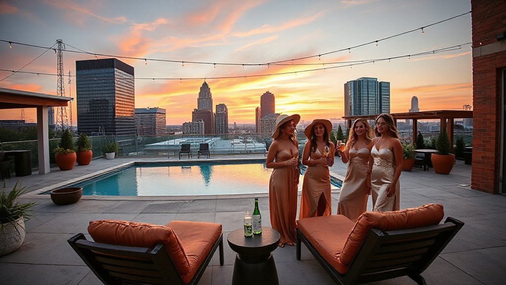 rooftop pools neon lit glam