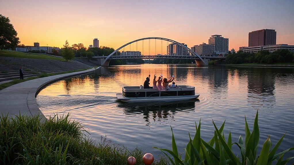 terraced riverside golden hour vibes
