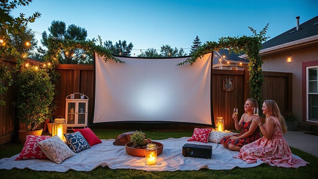 backyard sheet projector setup