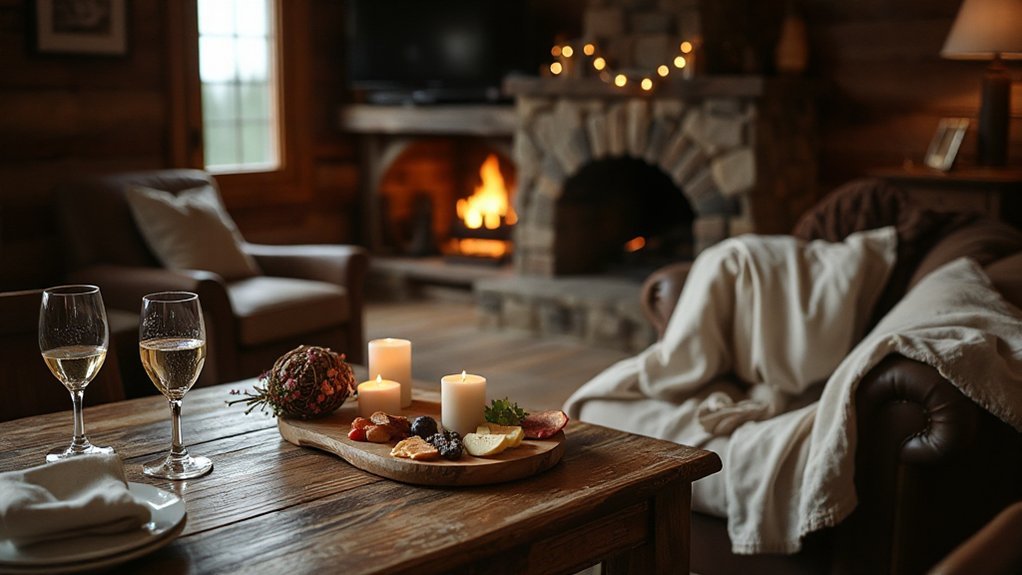 cozy cabin fireside hike