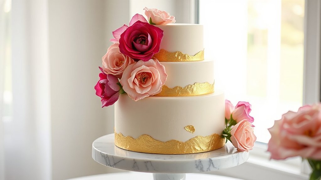 gold leafed two tone sugar roses