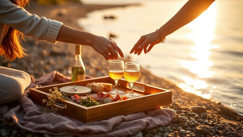 golden hour waterfront picnic