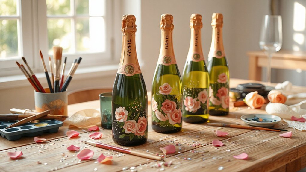 hand painted upcycled champagne bottles
