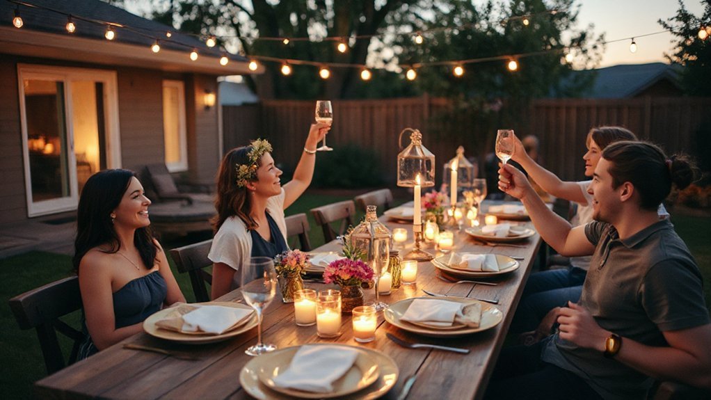 long table lights herbs