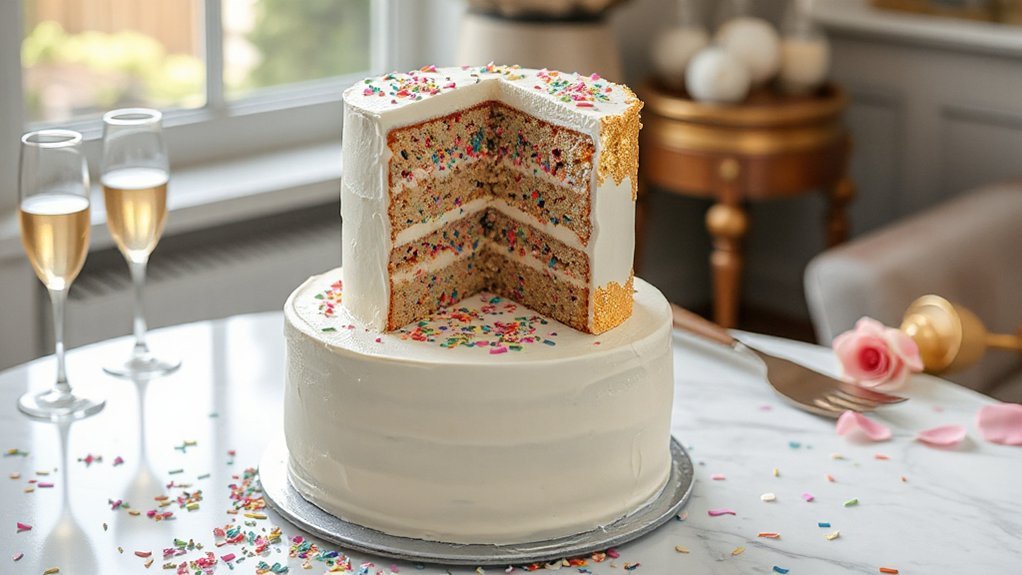 playful confetti filled layered cake